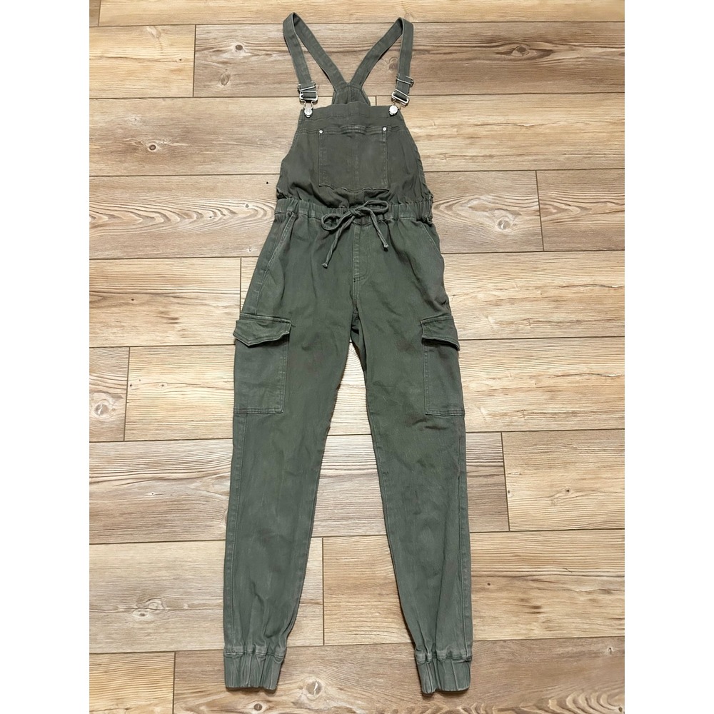 Almost Famous Womens Olive Green Cargo Jogger Overalls Utility MCM110J-UP Small